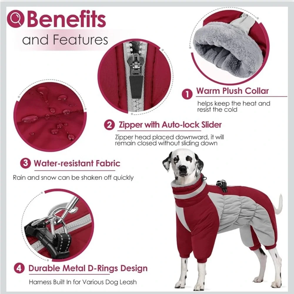 AOFITEE Fullbody Dog Coat Warm Fleece, Windproof W/Harness Built In S / 568-2